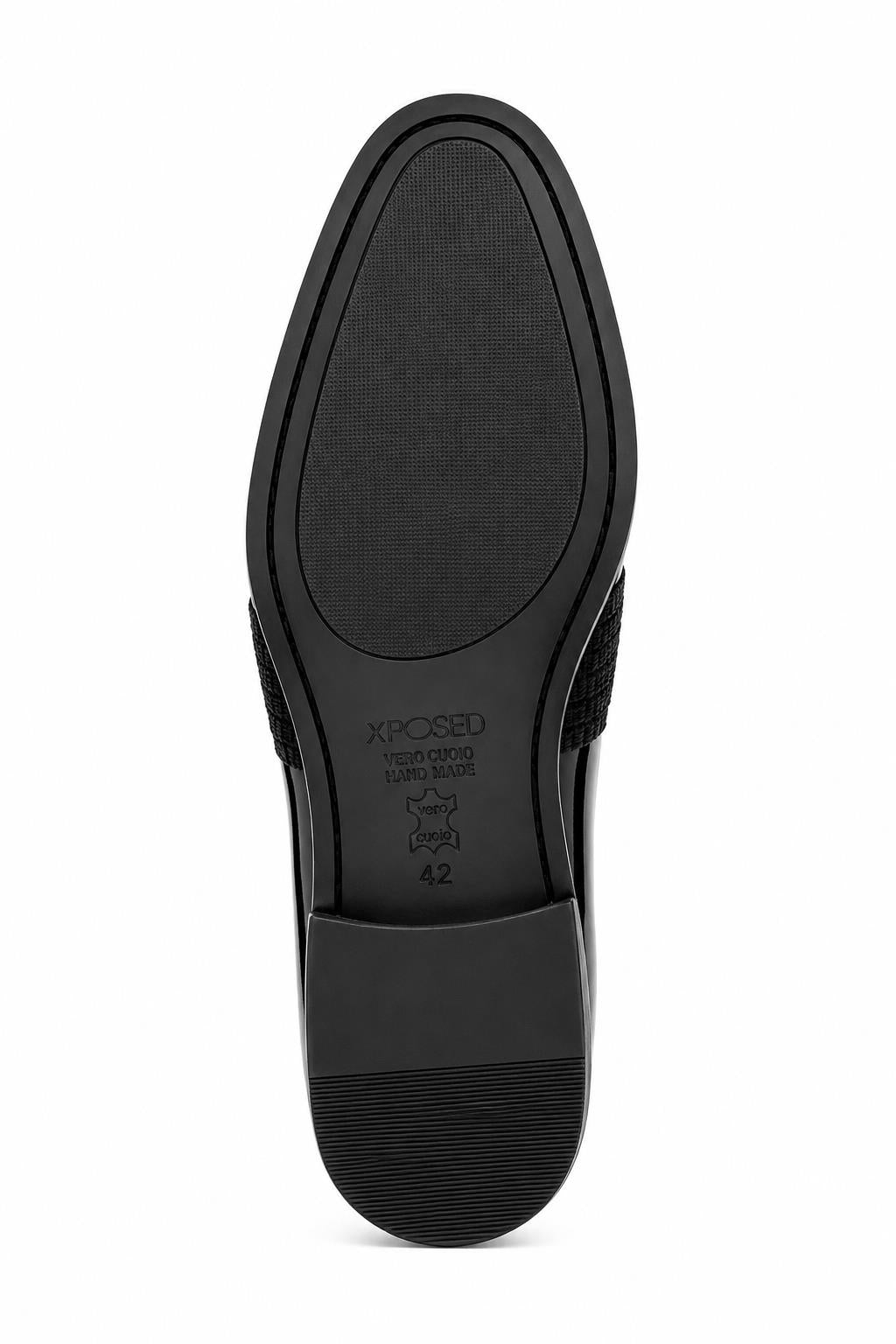 MIRO 3 Men’s Black Hi-Shine Patent Leather Slip-On Tuxedo Loafers Sartorial Shoes