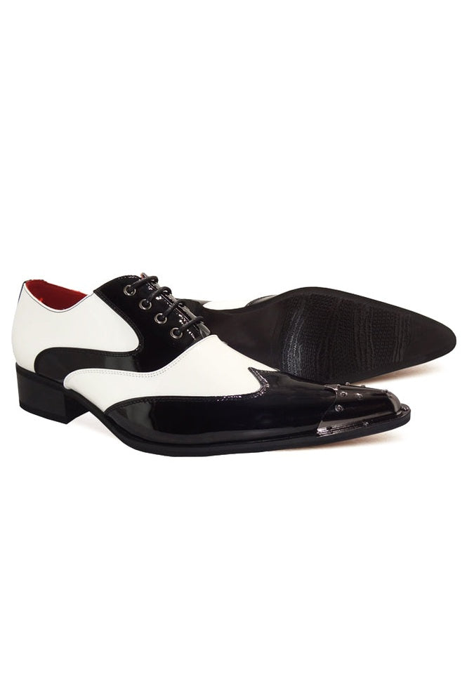 PATENT BLACK & WHITE METAL TOE CAP