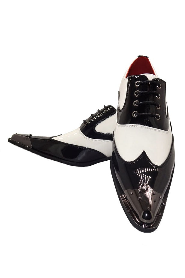 PATENT BLACK & WHITE METAL TOE CAP