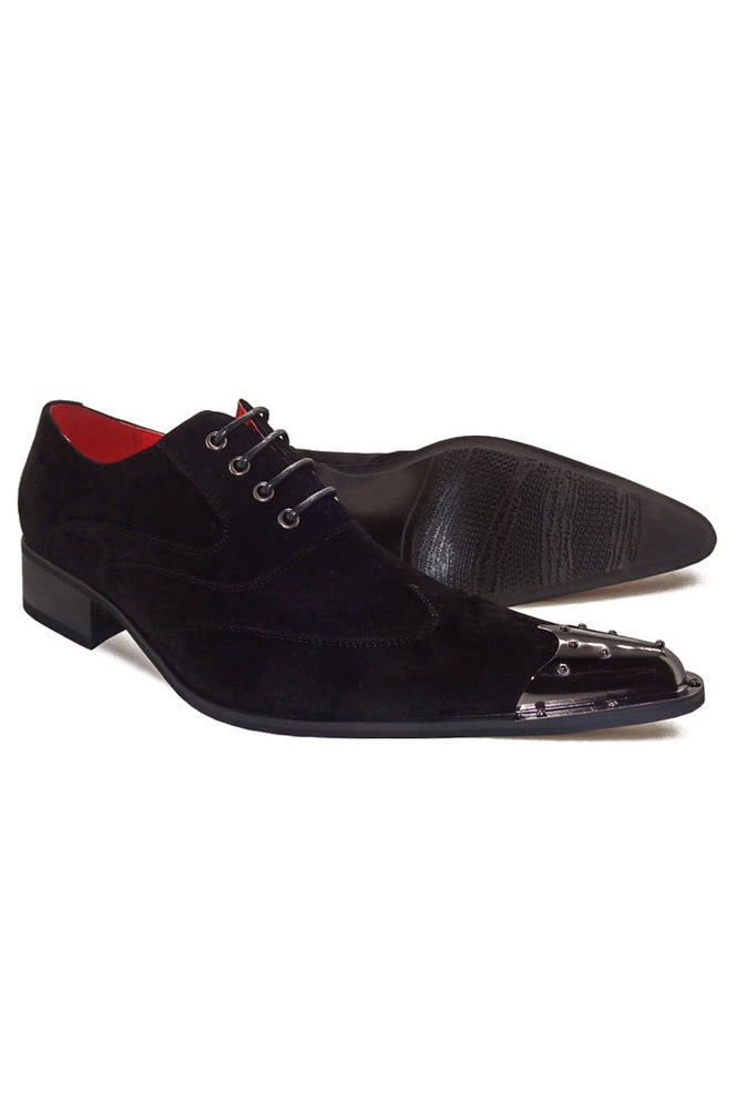 BLACK SUEDE LACE UP METAL TOE CAP