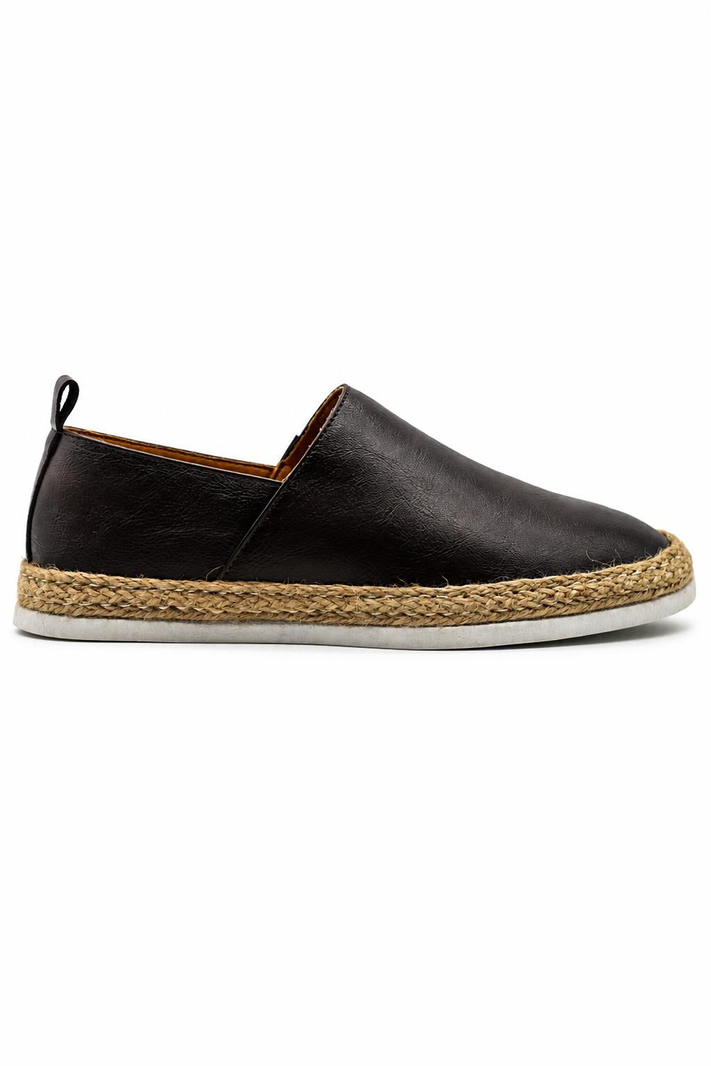 Men’s Brown Faux Leather Slip-On Espadrille Shoes Sartorial Shoes