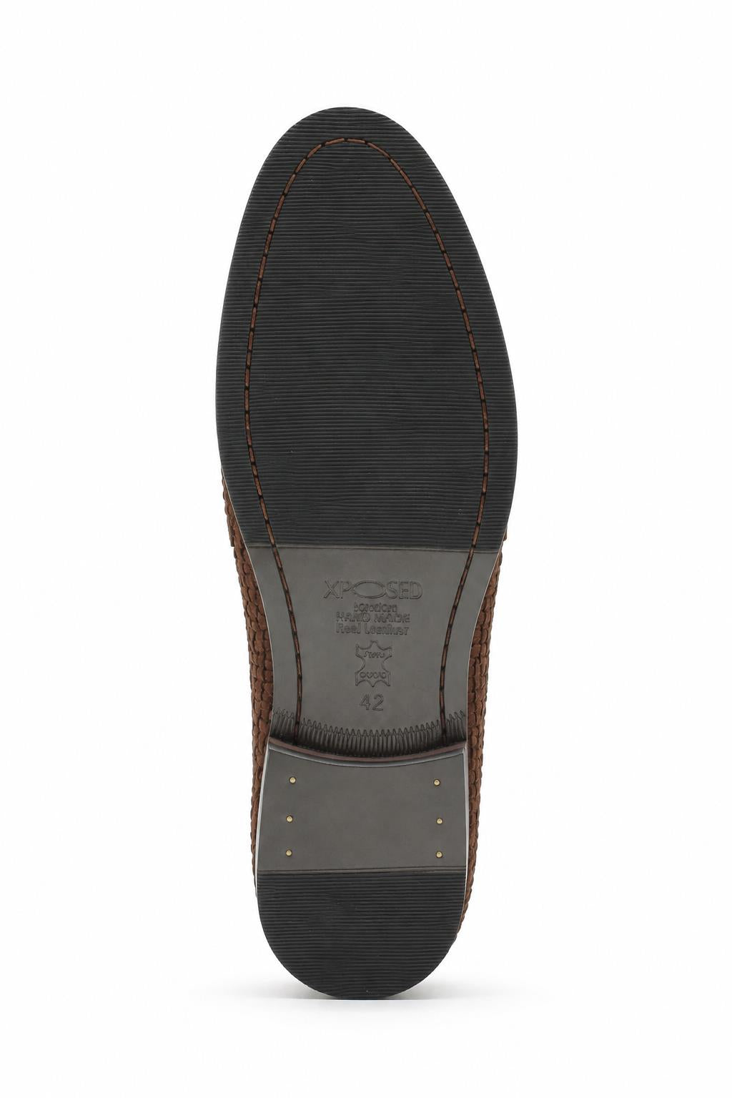 BRIO Men’s Brown Woven Suede Leather Penny Loafers Sartorial Shoes