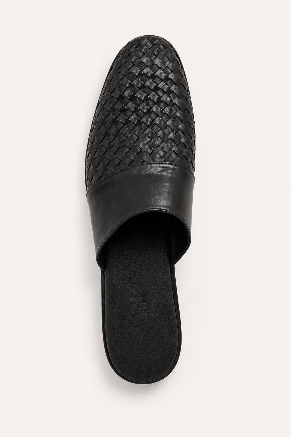 FINO Men’s Black Woven Leather Mule Slippers Sartorial Shoes