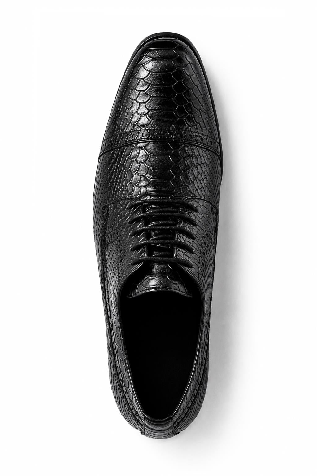 Men's Black Faux Leather Printed Derby Dress Shoes Sartorial Shoes
