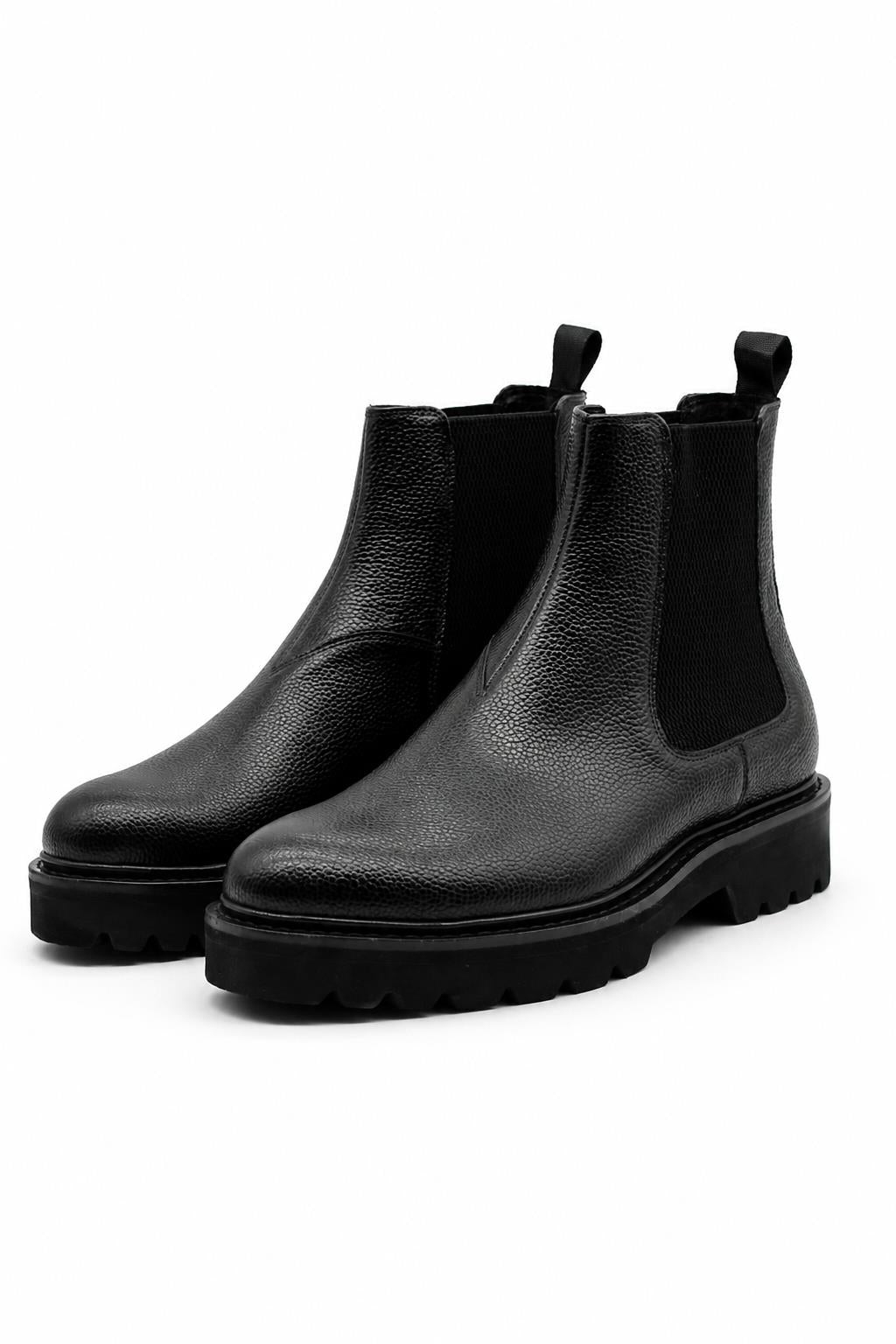 Men’s Black Grain Leather Chelsea Boots Lightweight Chunky Sole Sartorial Shoes