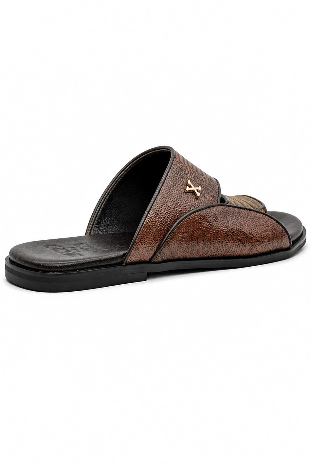 Men's Brown Handmade Real Leather Polished Printed Toe Loop Sandals Sartorial Shoes