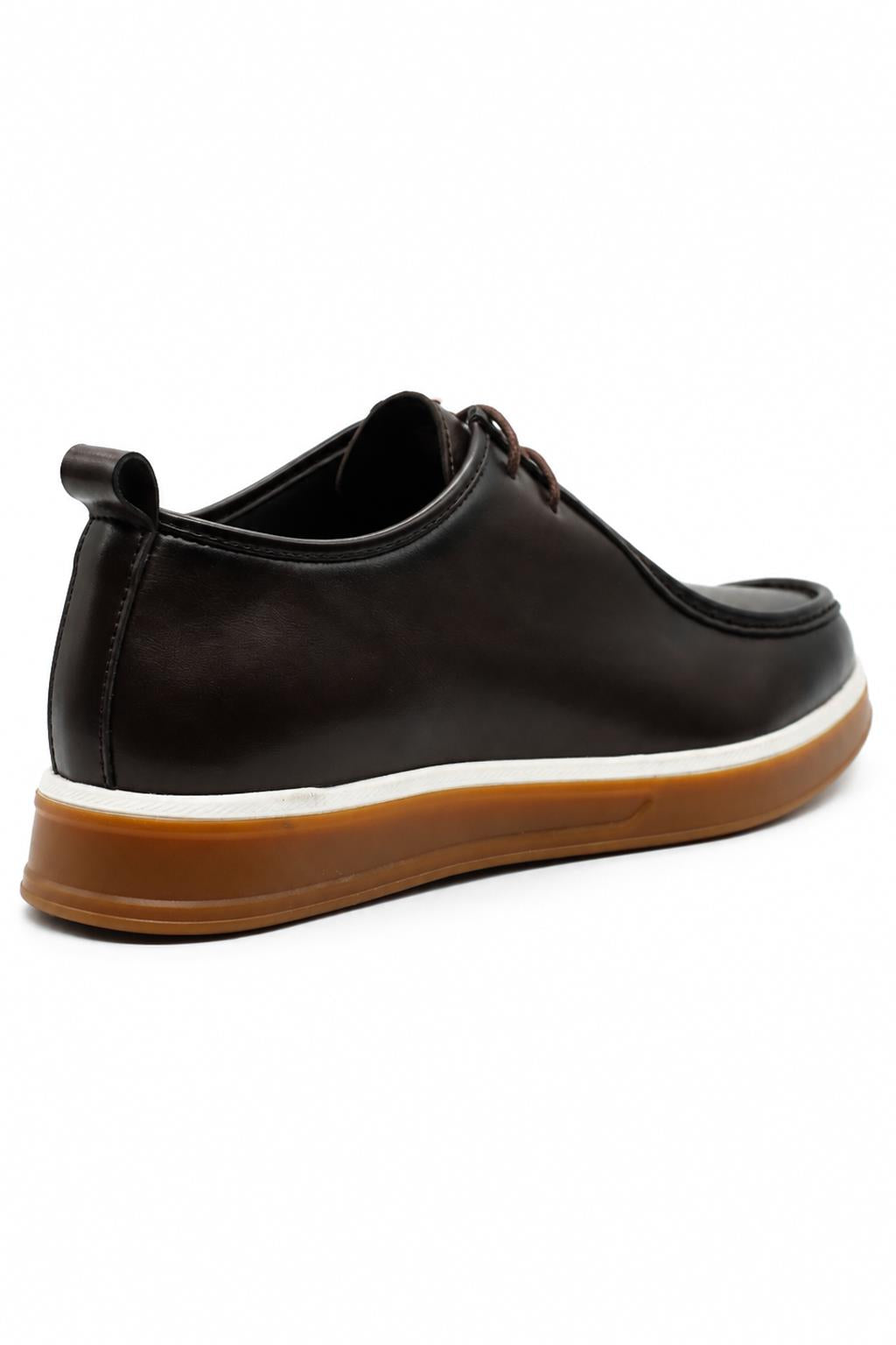 Men's Brown Faux Leather Apron Toe Moc-Toe Chukka Boots Sartorial Shoes
