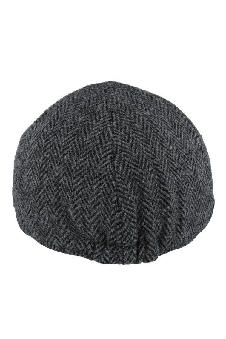 GREY PURE WOOL HERRINGBONE DUCKBILL FLAT CAP
