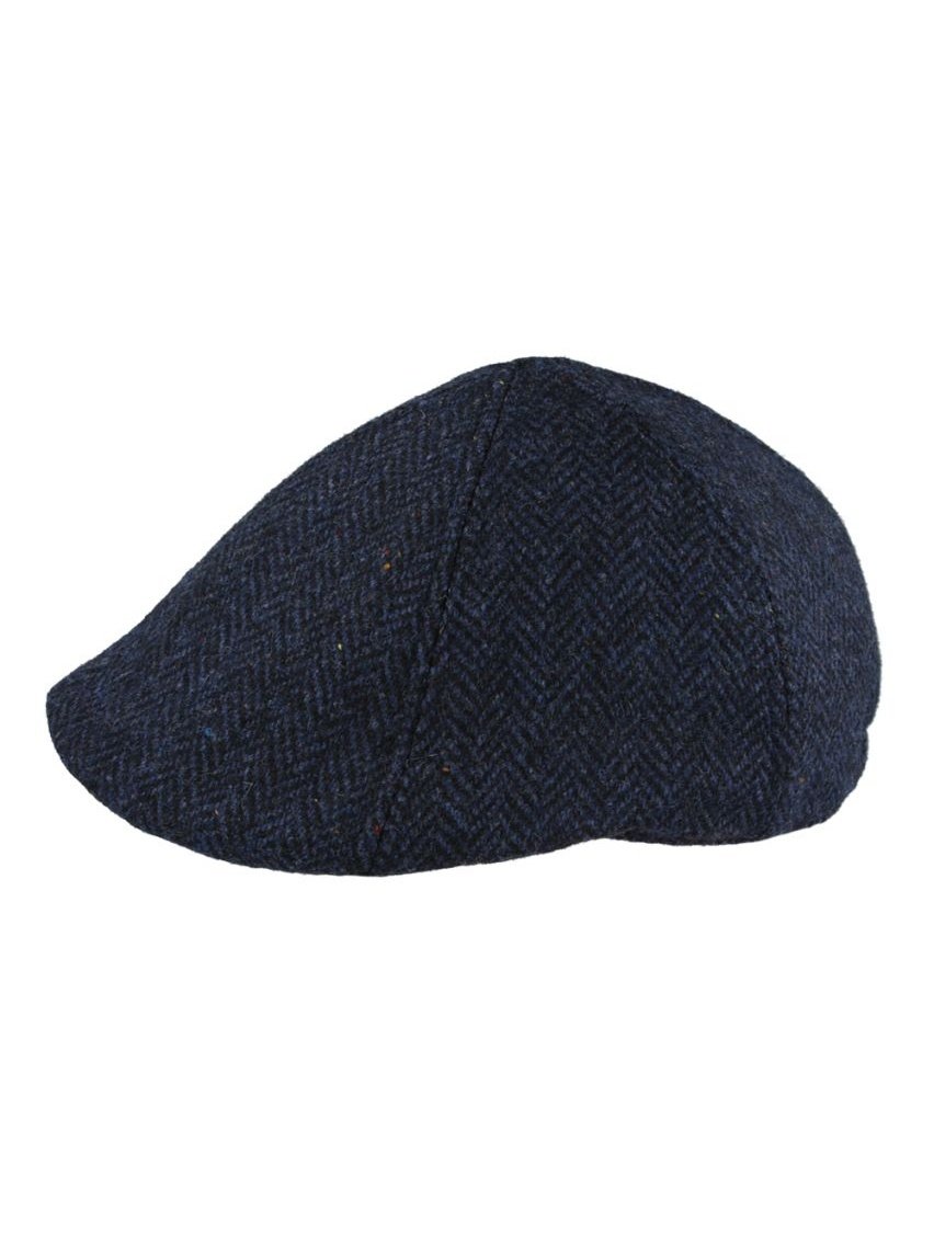 NAVY PURE WOOL HERRINGBONE DUCKBILL FLAT CAP