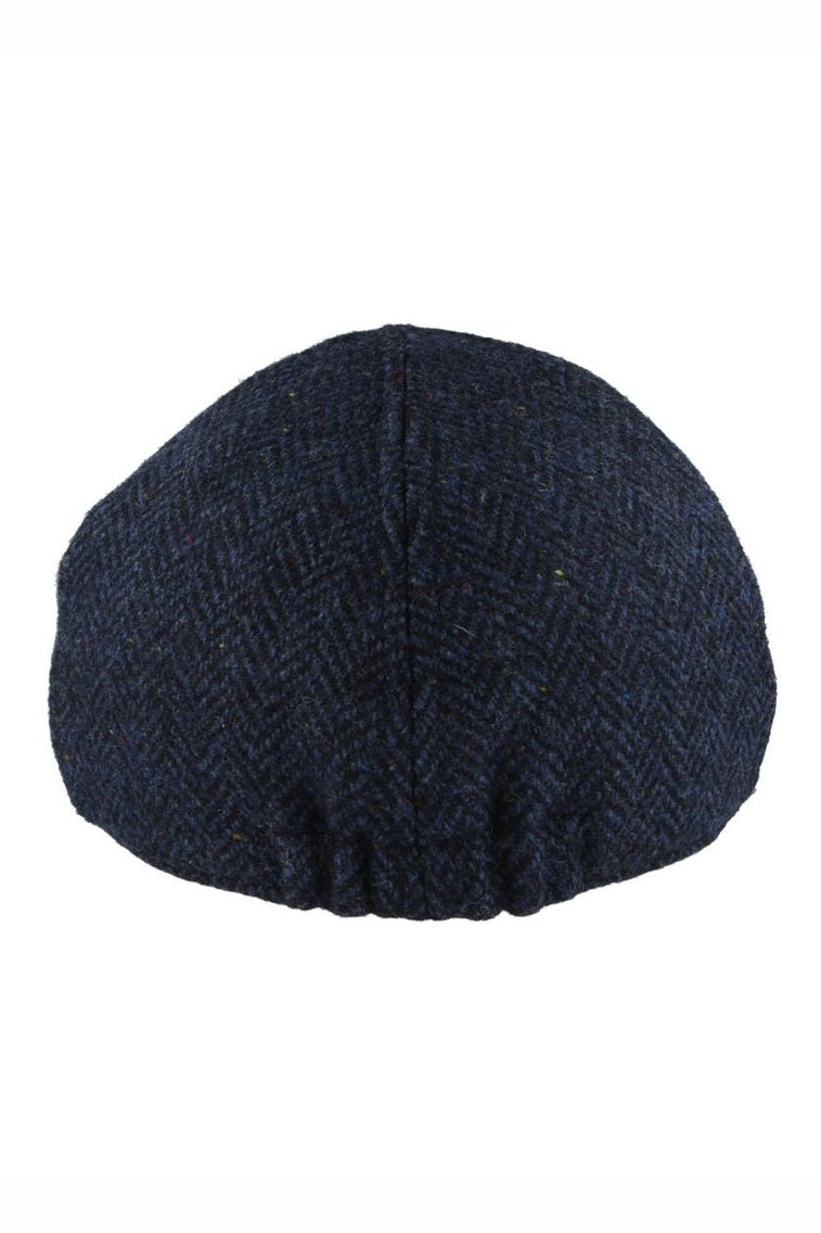 NAVY PURE WOOL HERRINGBONE DUCKBILL FLAT CAP