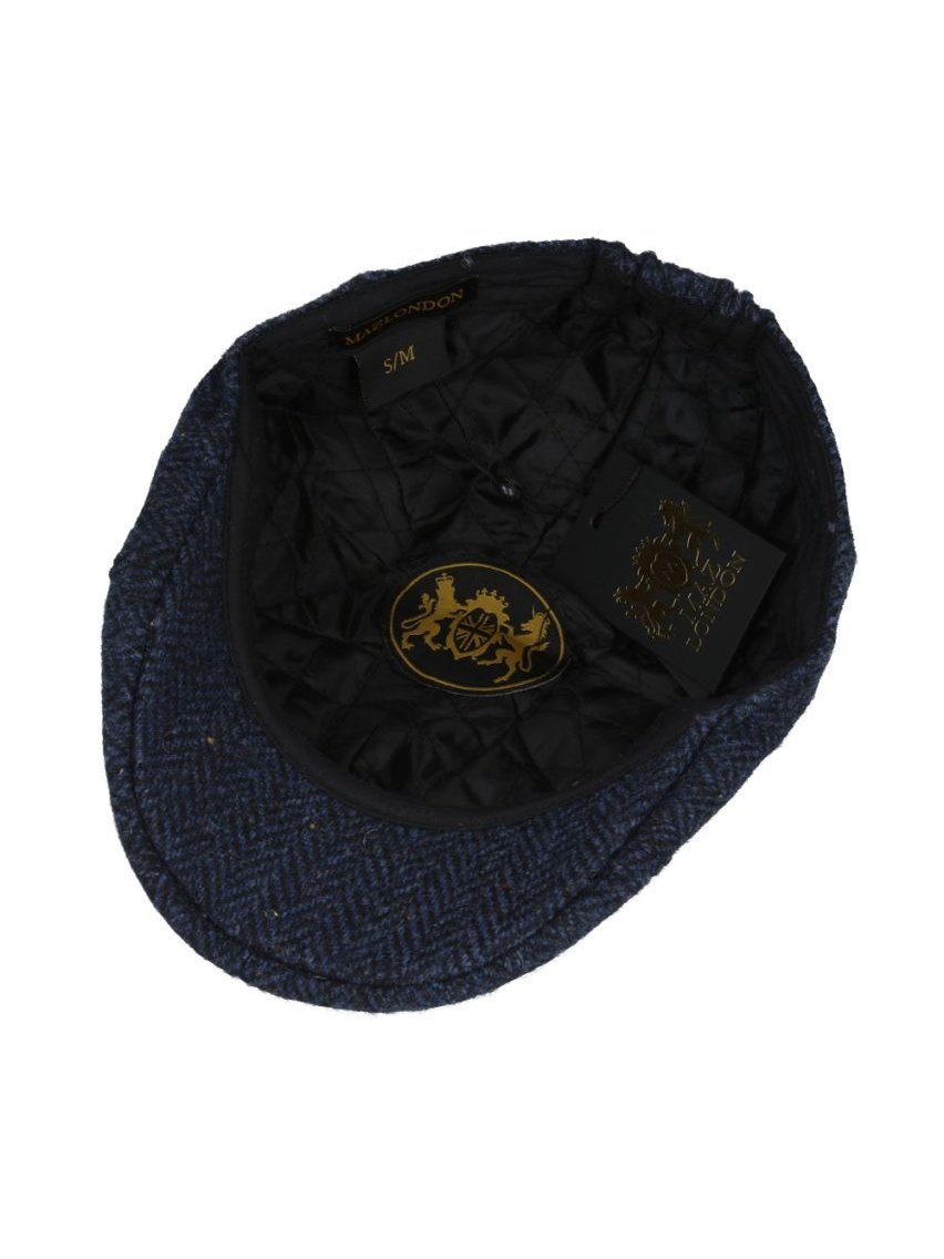 NAVY PURE WOOL HERRINGBONE DUCKBILL FLAT CAP