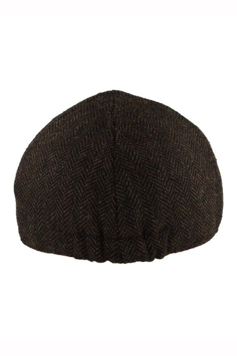 BROWN WOOL BLEND HERRINGBONE DUCKBILL FLAT CAP