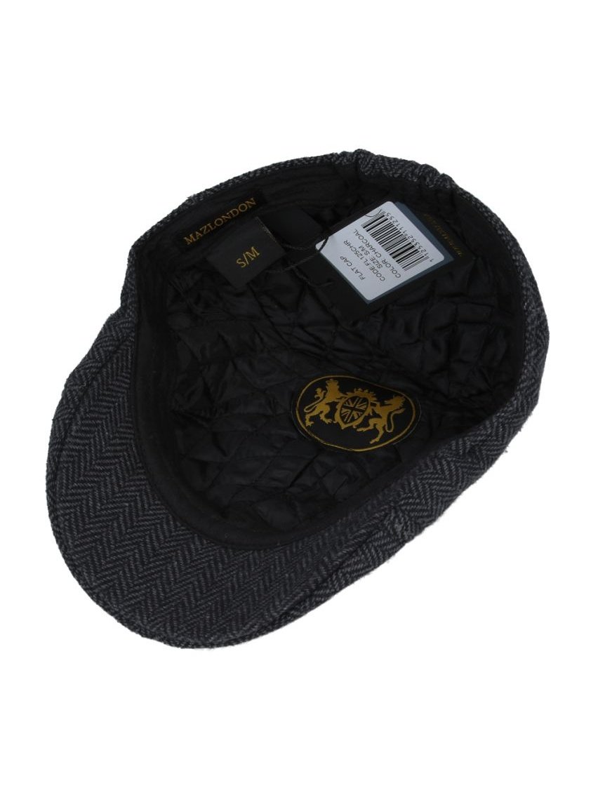 CHARCOAL WOOL BLEND HERRINGBONE DUCKBILL FLAT CAP