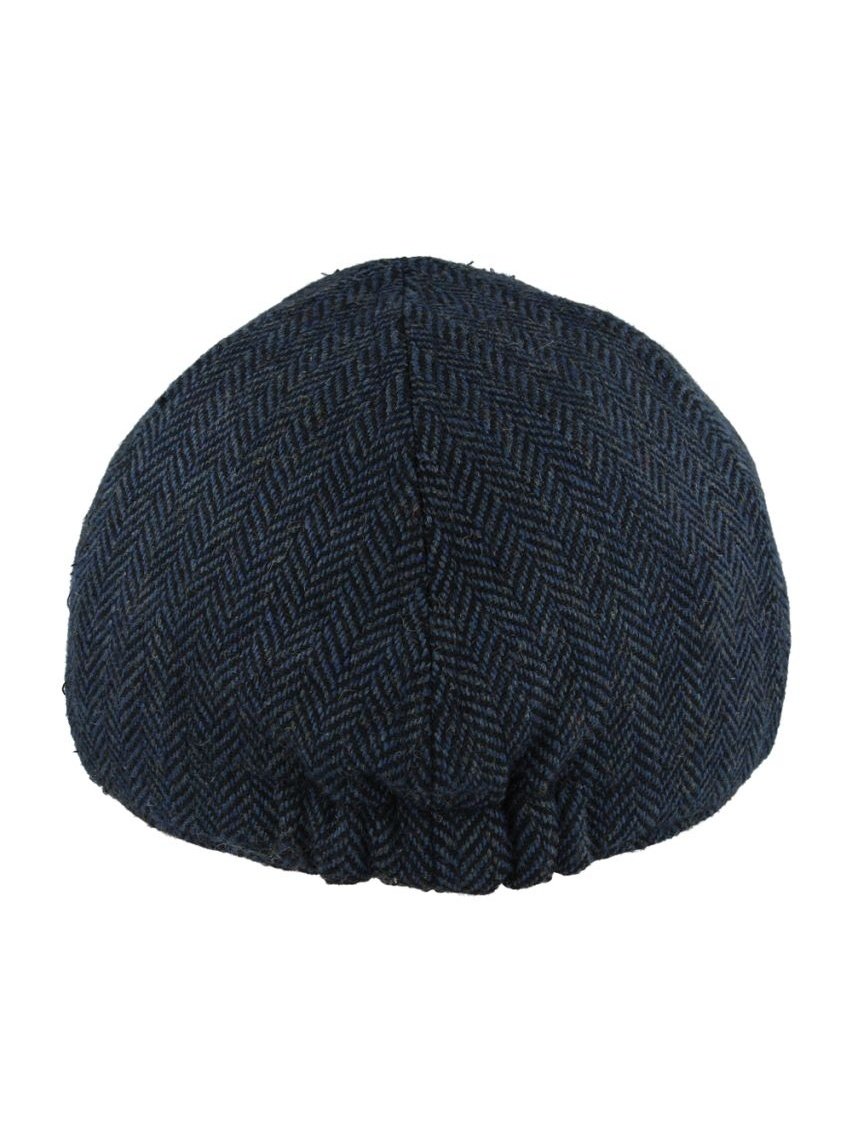 NAVY WOOL BLEND HERRINGBONE DUCKBILL FLAT CAP