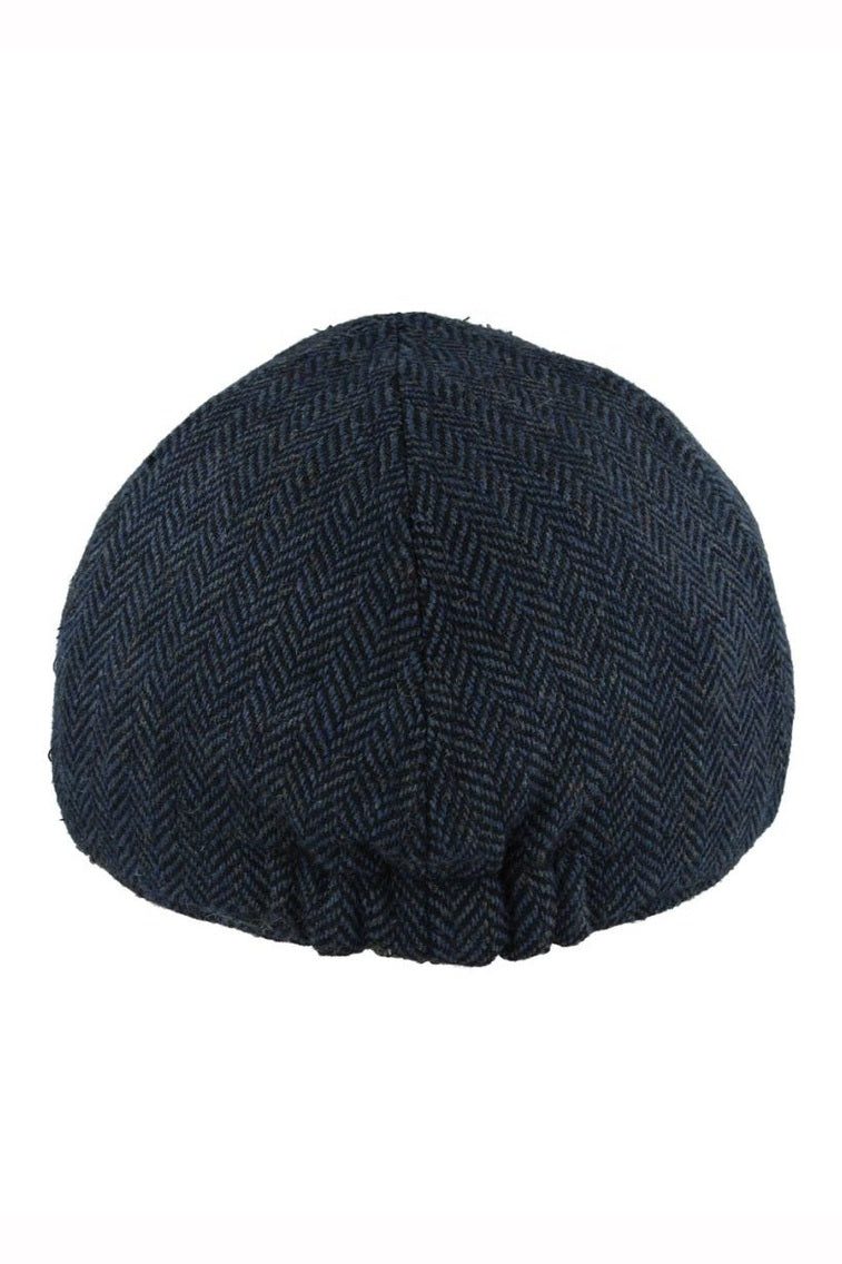 NAVY WOOL BLEND HERRINGBONE DUCKBILL FLAT CAP