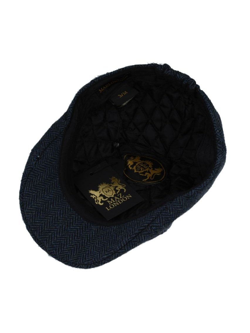 NAVY WOOL BLEND HERRINGBONE DUCKBILL FLAT CAP