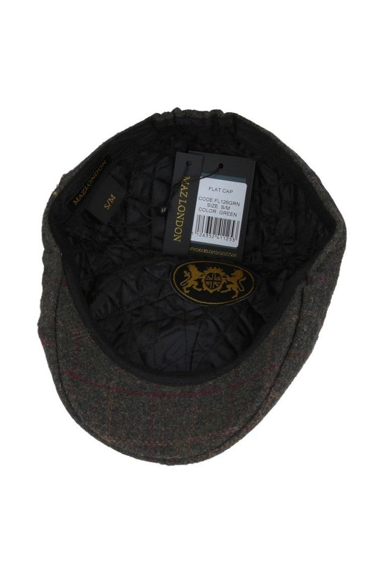 GREEN WOOL BLEND TWEED FLAT HAT
