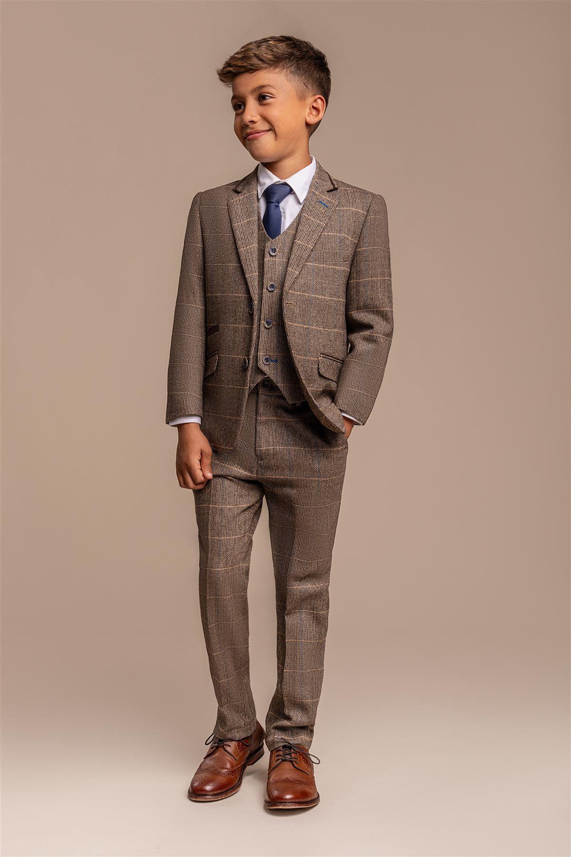 ALBERT BROWN CHECK TWEED BOYS SUIT CAVANI