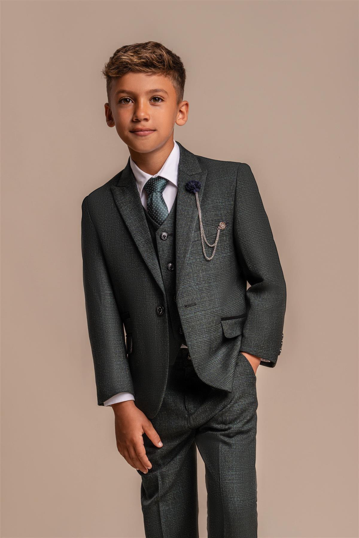 CARIDI OLIVE THREE PIECE BOYS SUIT CAVANI