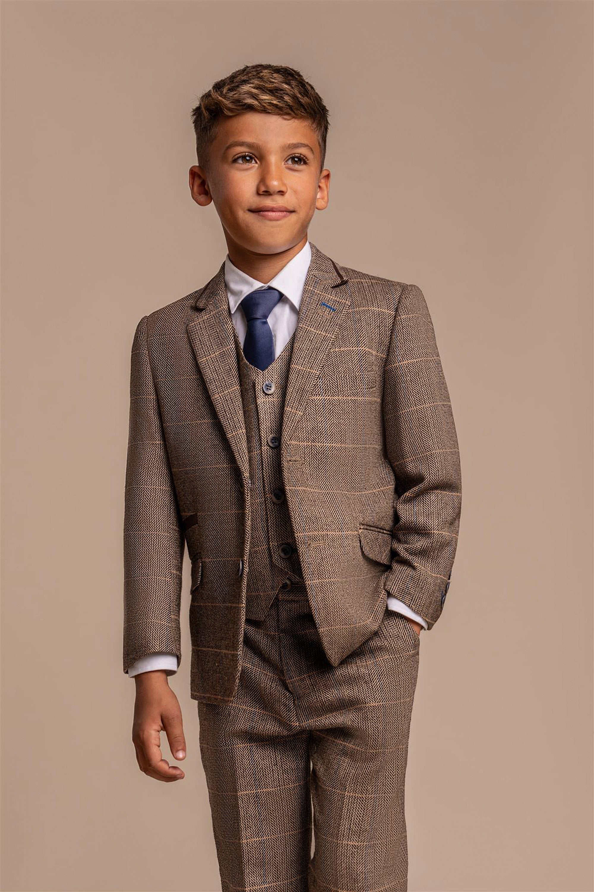 ALBERT BROWN CHECK TWEED BOYS SUIT CAVANI