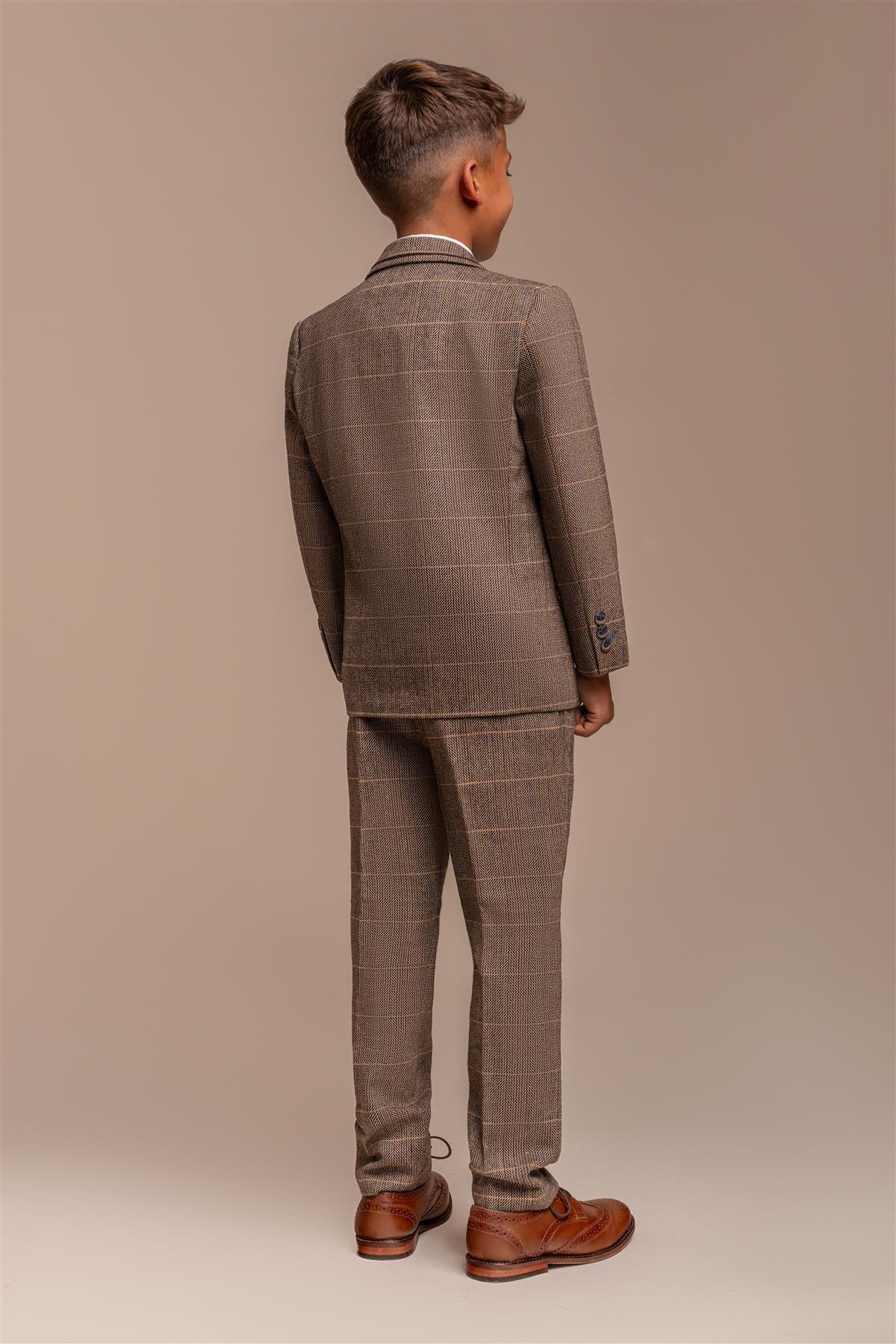 ALBERT BROWN CHECK TWEED BOYS SUIT CAVANI