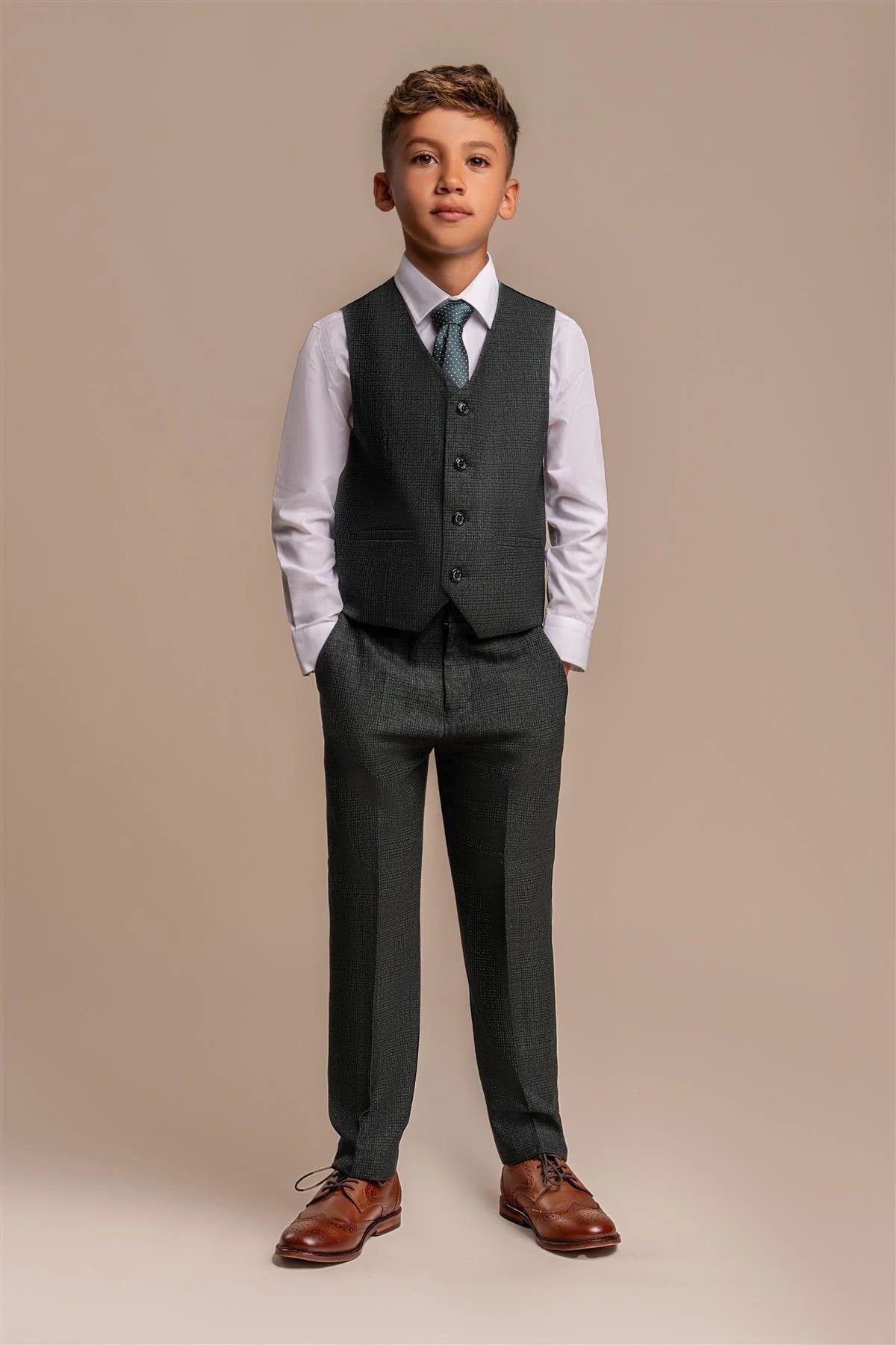 CARIDI OLIVE THREE PIECE BOYS SUIT CAVANI