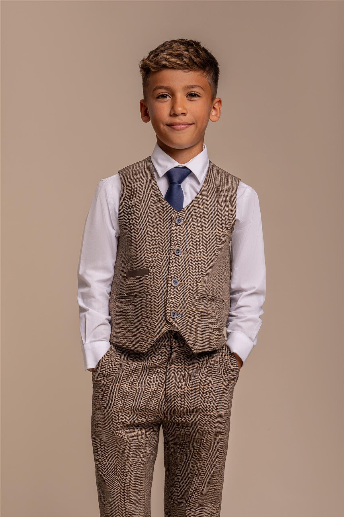 ALBERT BROWN CHECK TWEED BOYS SUIT CAVANI