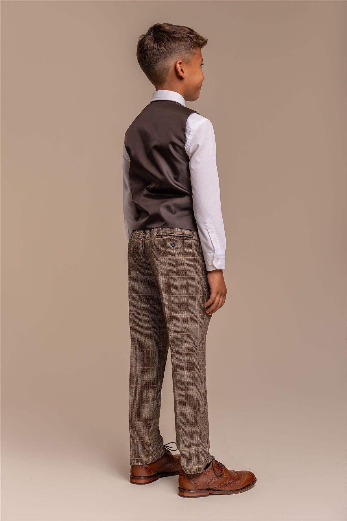 ALBERT BROWN CHECK TWEED BOYS SUIT CAVANI