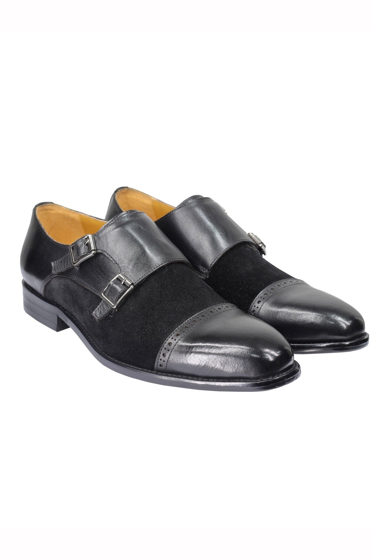 BLACK LEATHER & SUEDE MONKS