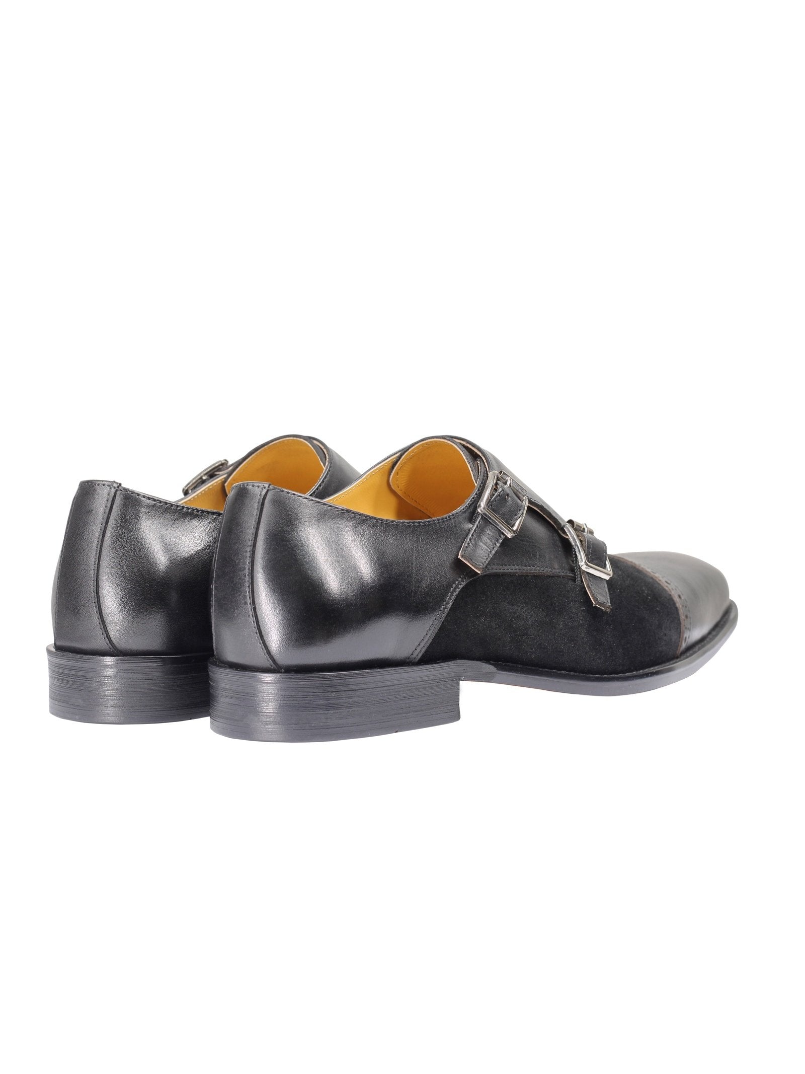 BLACK LEATHER & SUEDE MONKS