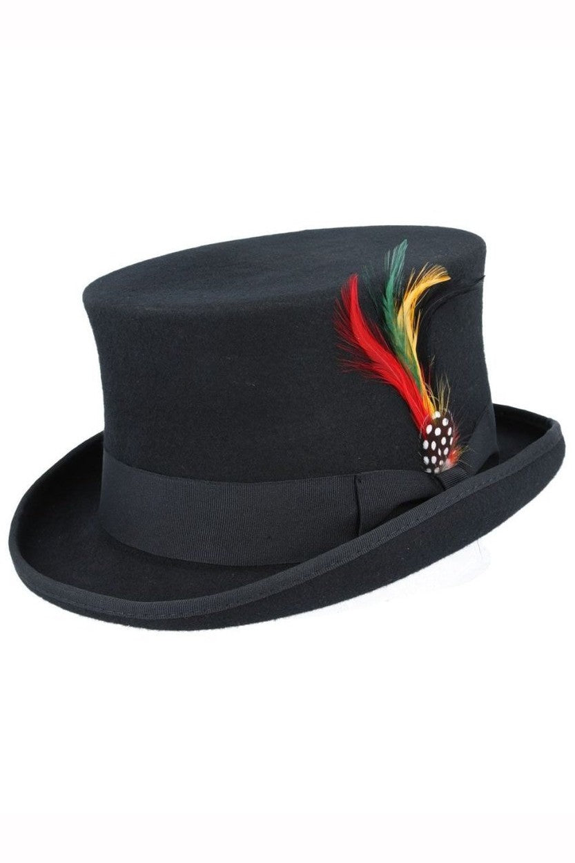 BLACK PURE WOOL TOP HAT WITH FEATHER