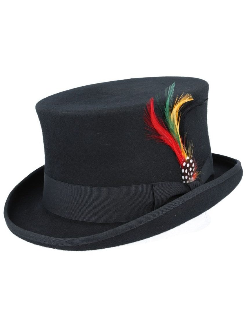BLACK PURE WOOL TOP HAT WITH FEATHER