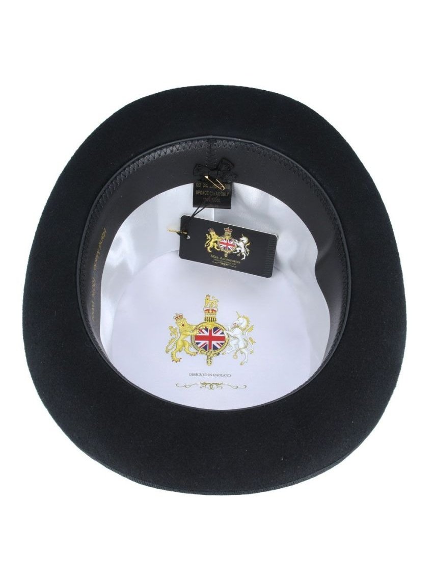 BLACK PURE WOOL TOP HAT WITH FEATHER