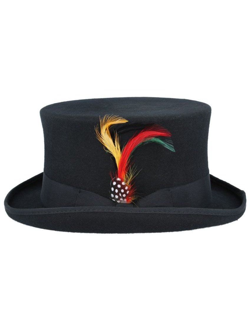 BLACK PURE WOOL TOP HAT WITH FEATHER