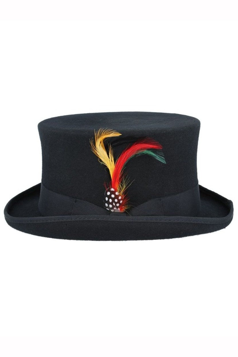 BLACK PURE WOOL TOP HAT WITH FEATHER