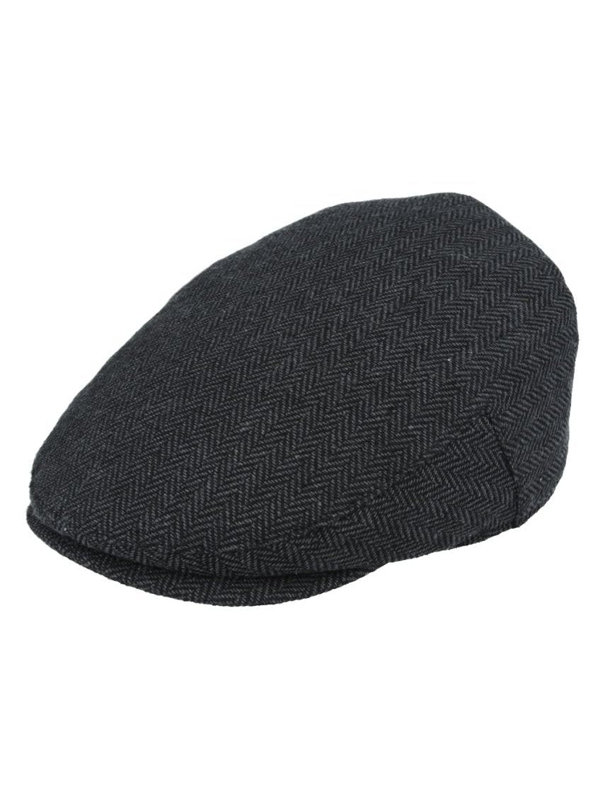 GREY HERRINGBONE WOOL BLEND FLAT CAP