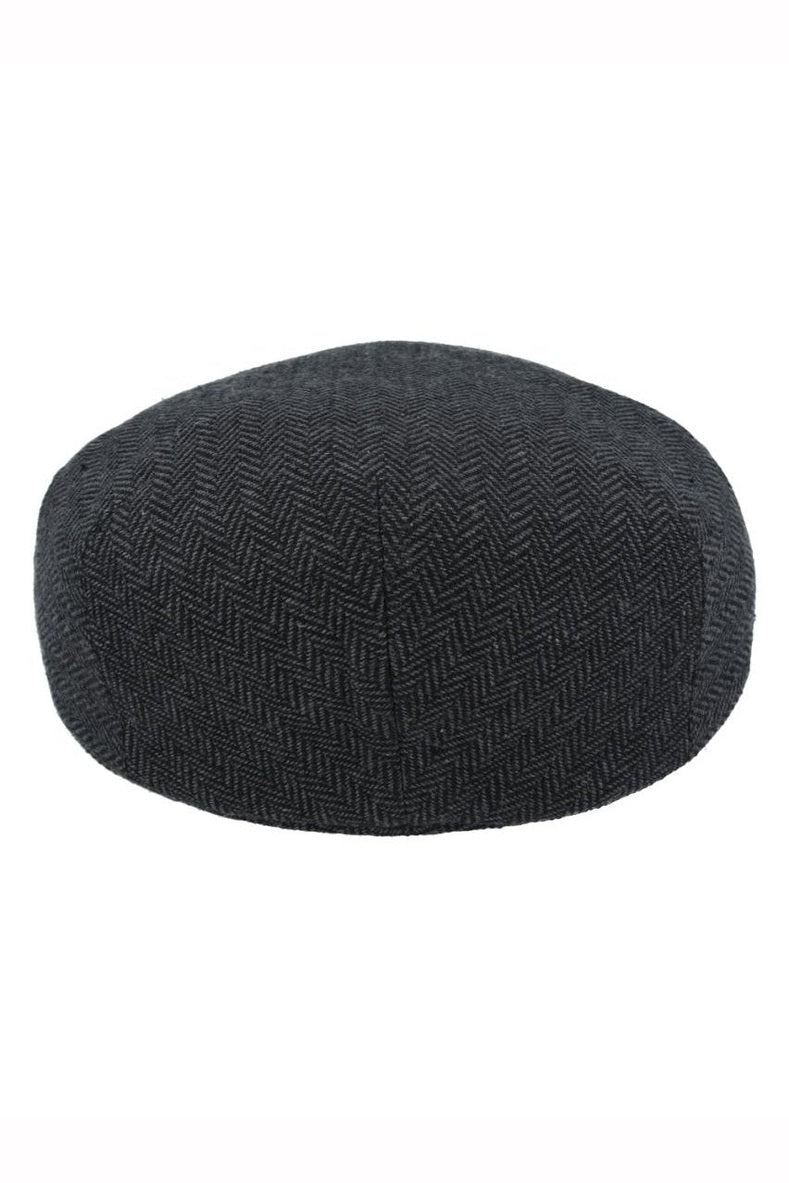 GREY HERRINGBONE WOOL BLEND FLAT CAP