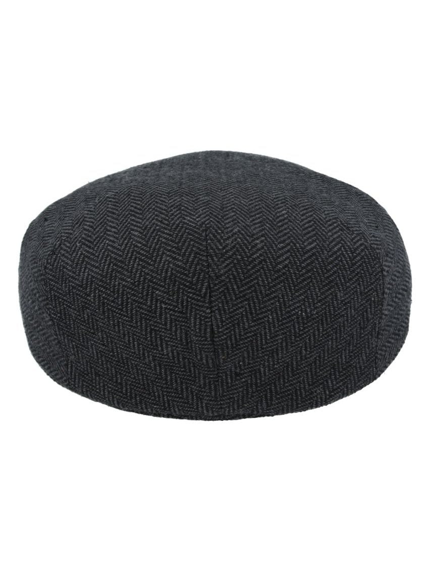 GREY HERRINGBONE WOOL BLEND FLAT CAP