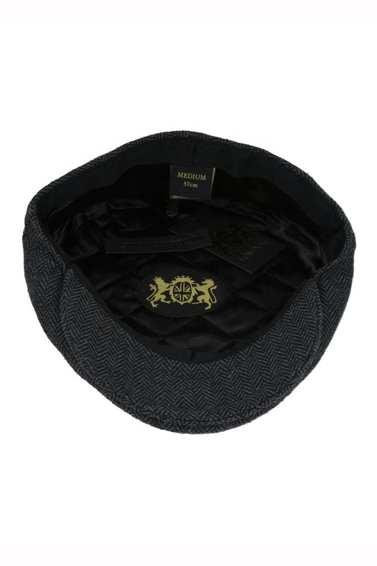 GREY HERRINGBONE WOOL BLEND FLAT CAP