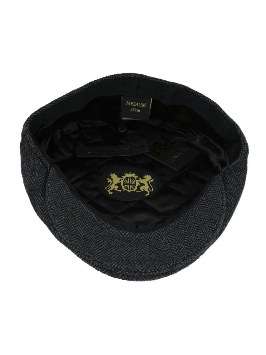 GREY HERRINGBONE WOOL BLEND FLAT CAP