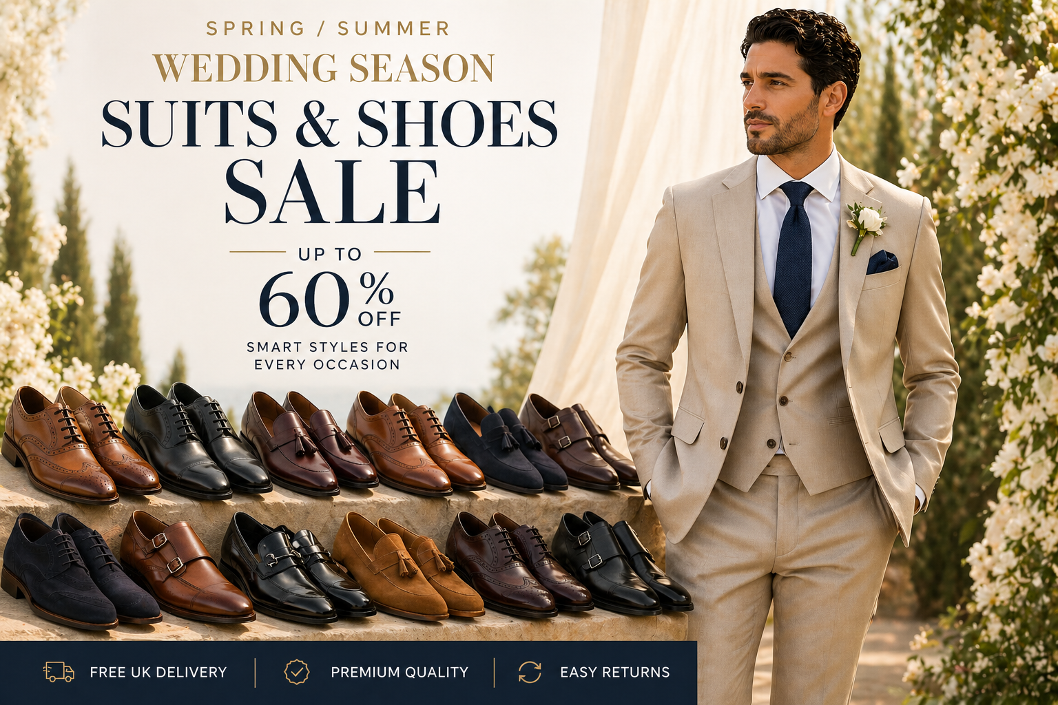 Spring/Summer Sale – Up to 60% Off Men’s Suits & Shoes