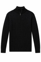 Men's Black 100% Cotton Fine Cable Knit Quarter Zip Neck Jumper CAVANI