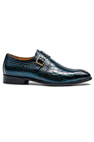 VALE Men’s Dark Blue Croc-Embossed Leather Monk Strap Shoes Sartorial Shoes