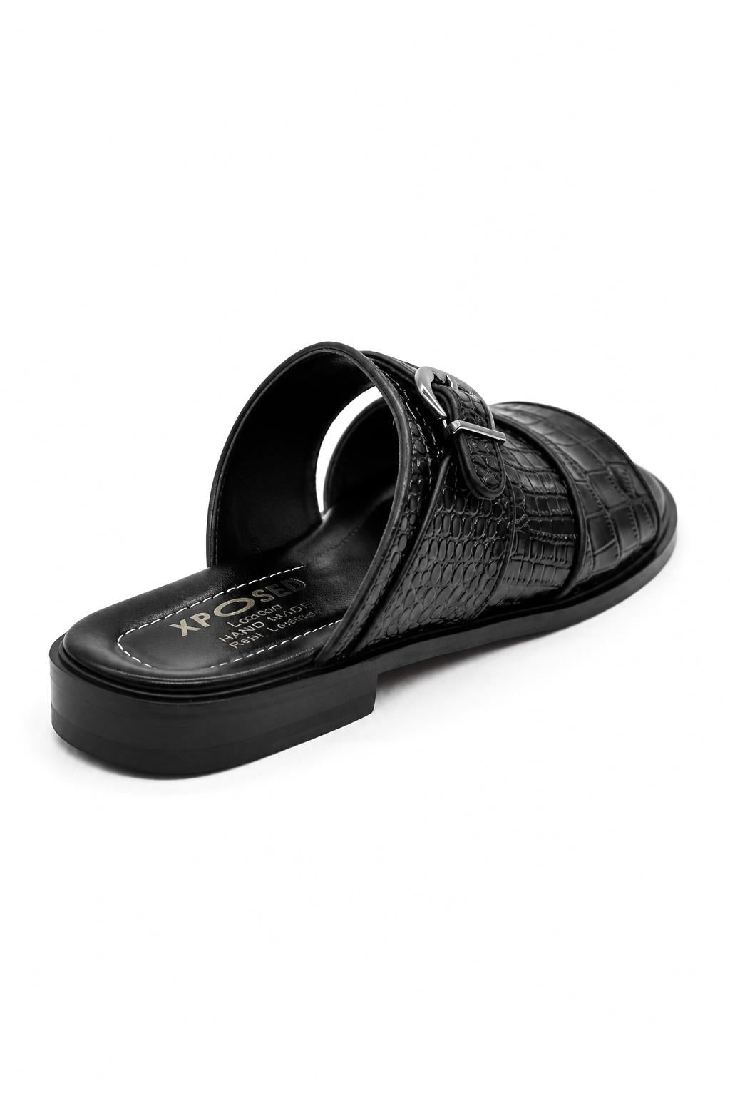 Men’s Ade 2 Black Handmade Real Leather Embossed Sandals Sartorial Shoes