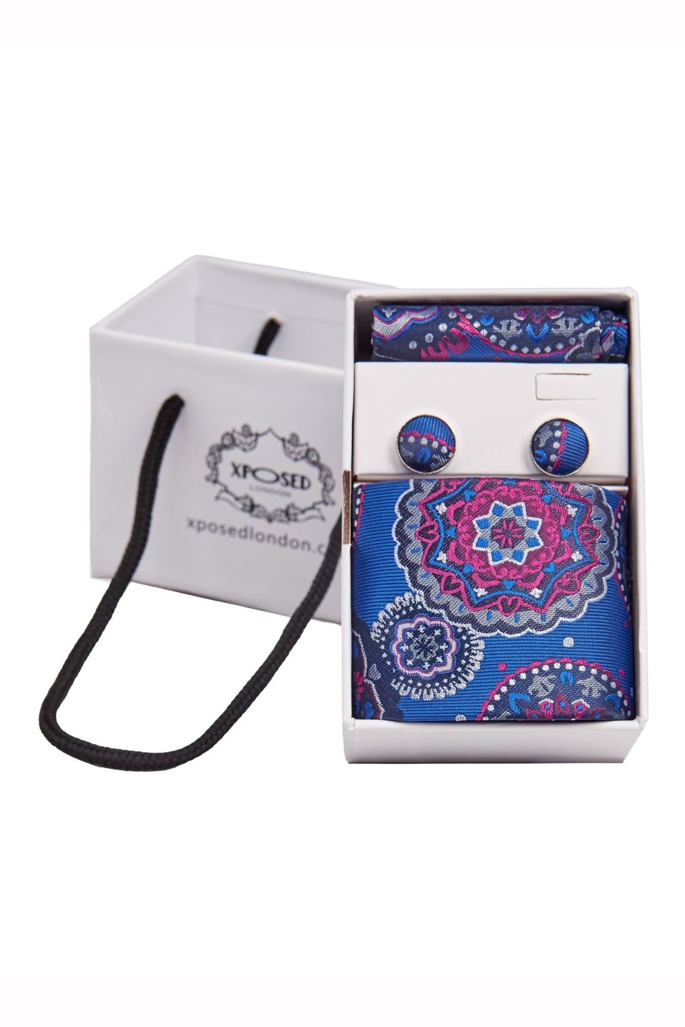 BLUE FLORAL PAISLEY NECK TIE SET