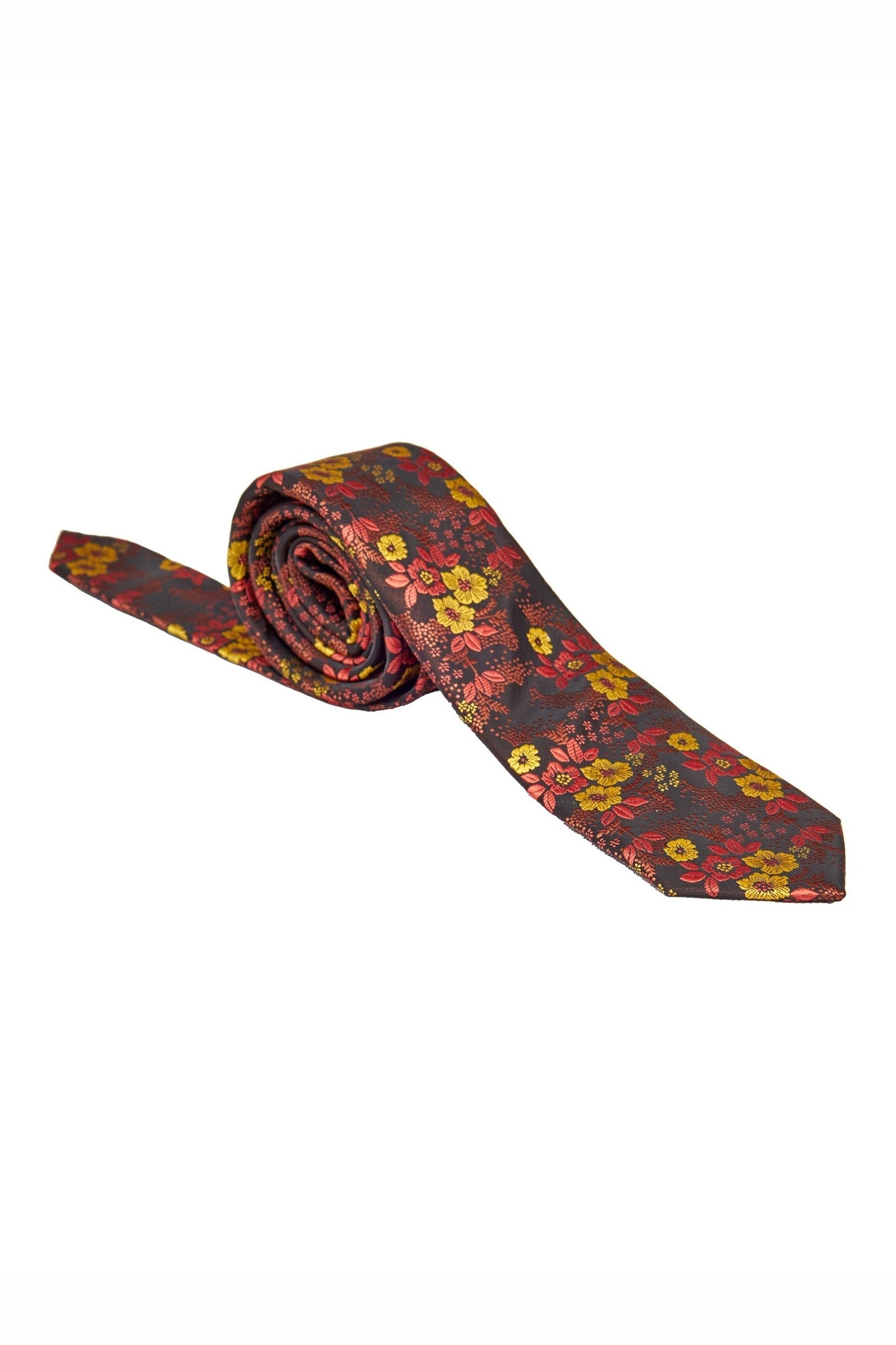 BROWN FLORAL PRINT NECK TIE SET