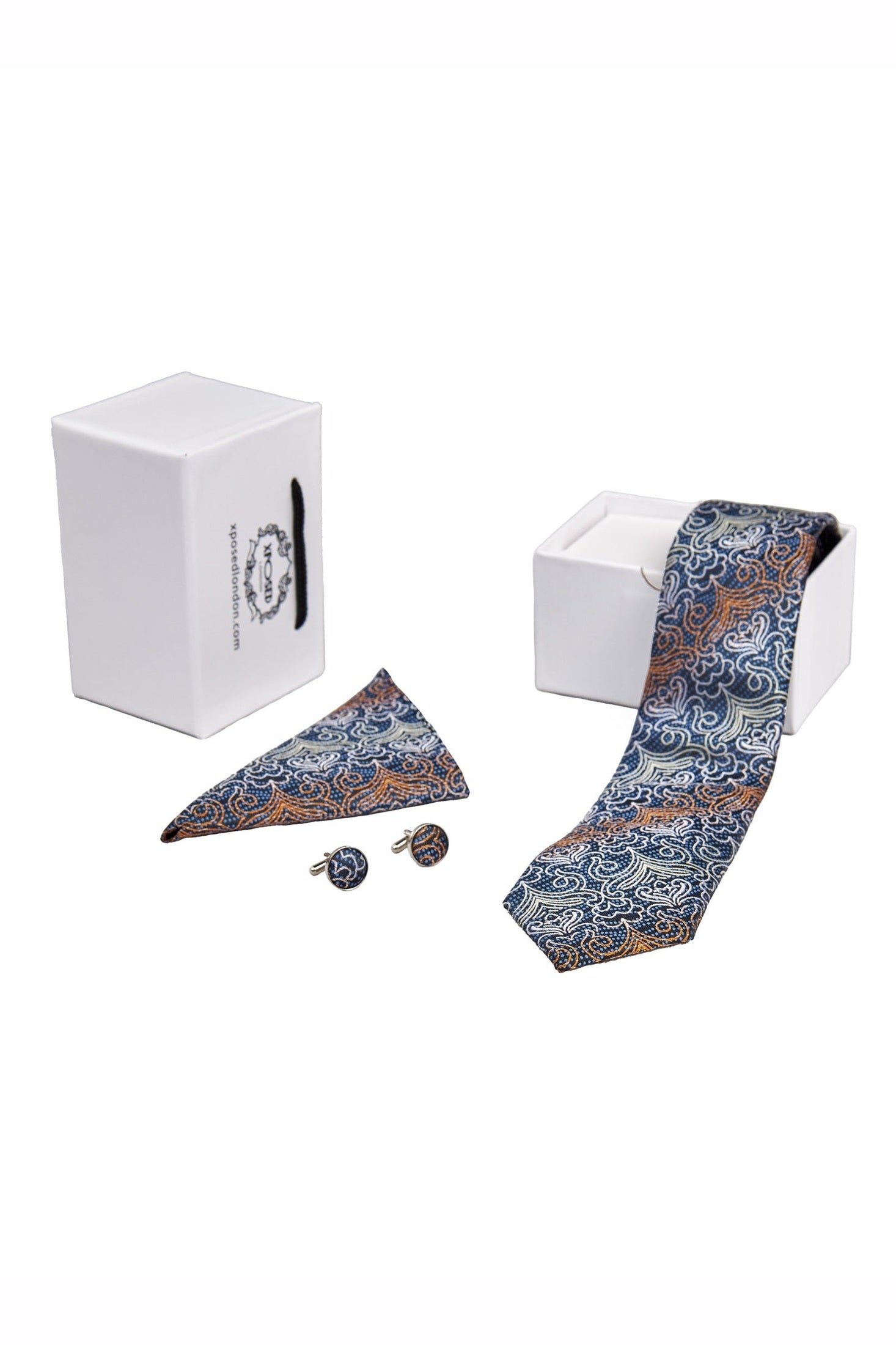 TEAL BLUE FLORAL PAISLEY NECK TIE SET