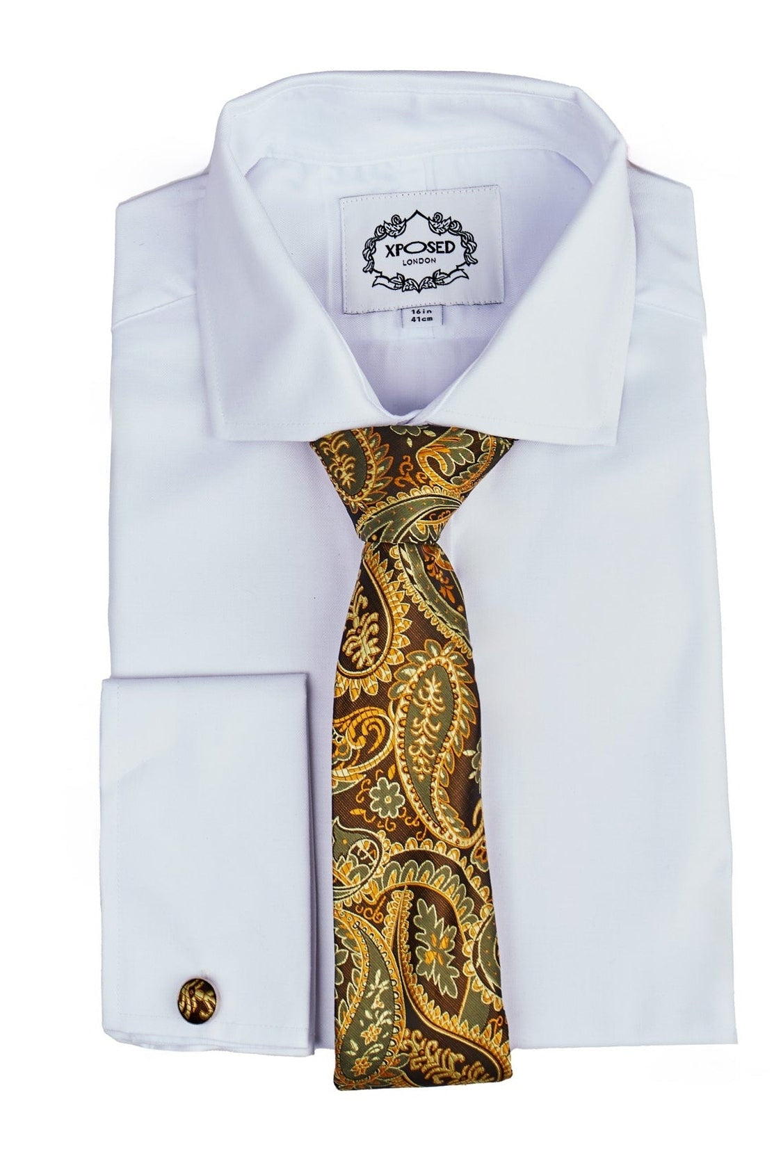 BROWN GOLD FLORAL PAISLEY NECK TIE SET