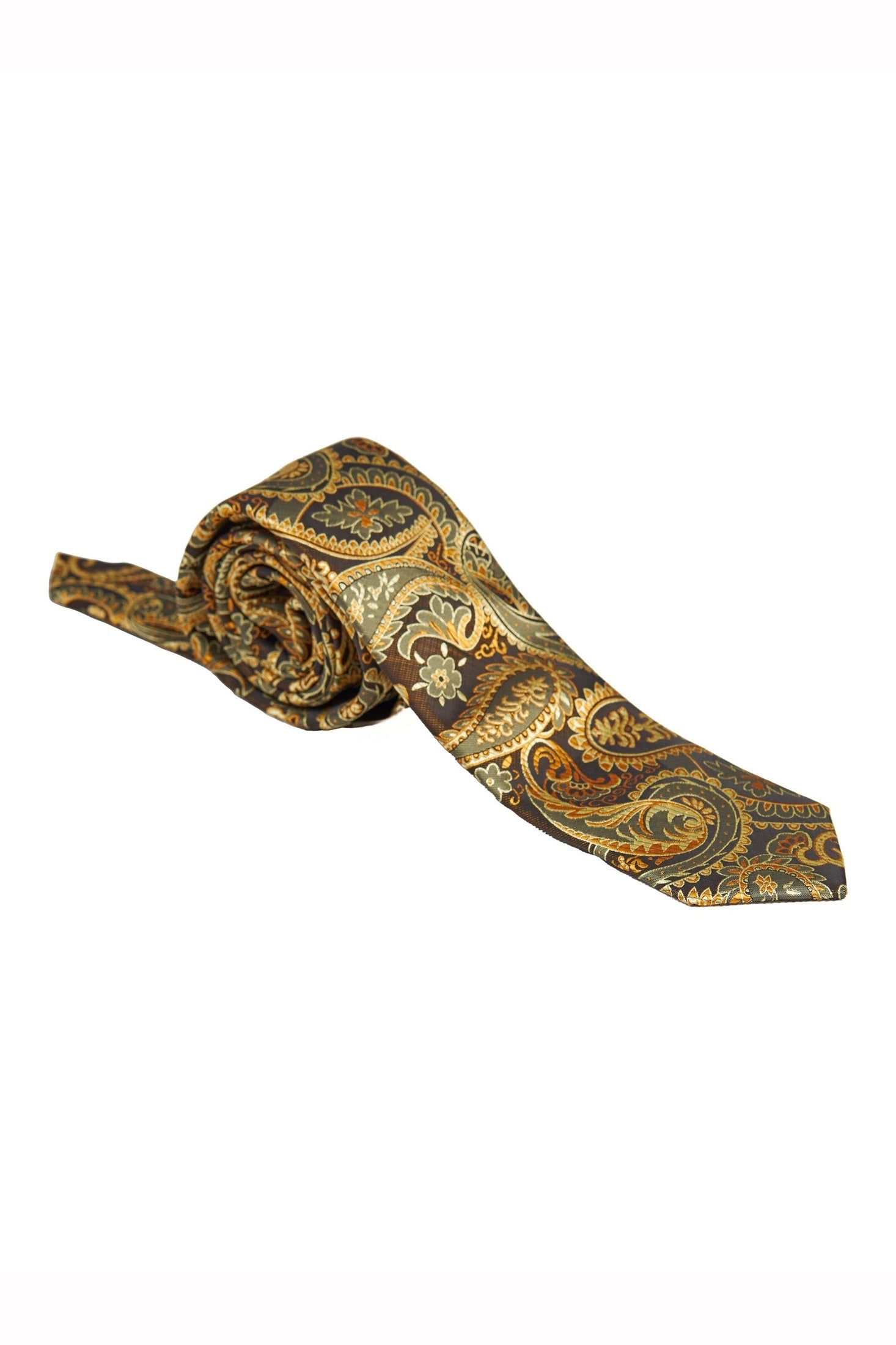 BROWN GOLD FLORAL PAISLEY NECK TIE SET