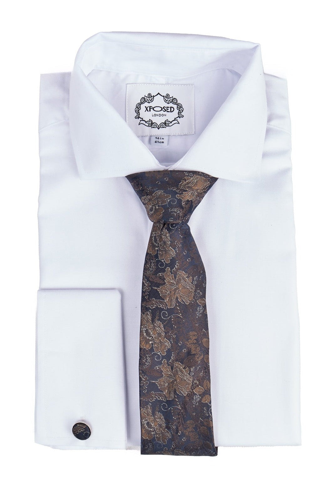 BROWN FLORAL FOLIAGE PRINT NECK TIE SET